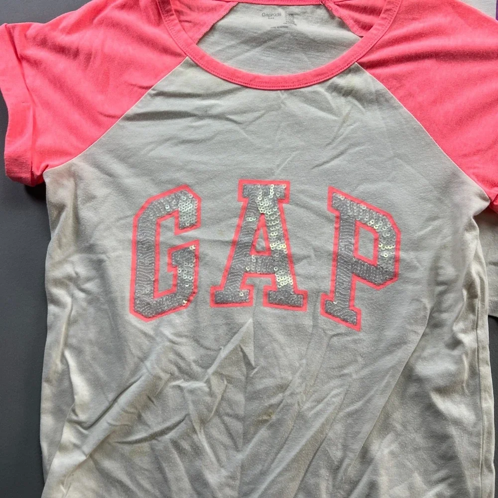 Set Of 2 Gap T Shirt Girls 2XL Multicolor Embellished Sequin Logo Raglan Sleeve